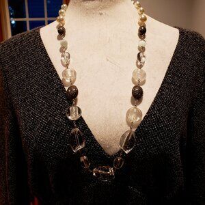 Ruby Rd 90's Silver Tone Chain w/ Metal, Clear & Faux Pearl Beaded Necklace